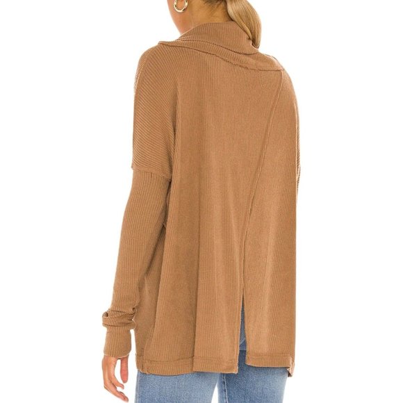 free prople Juicy Long Sleeve Top in Vintage Bronze Tan Split Back Oversized M - Picture 3 of 12
